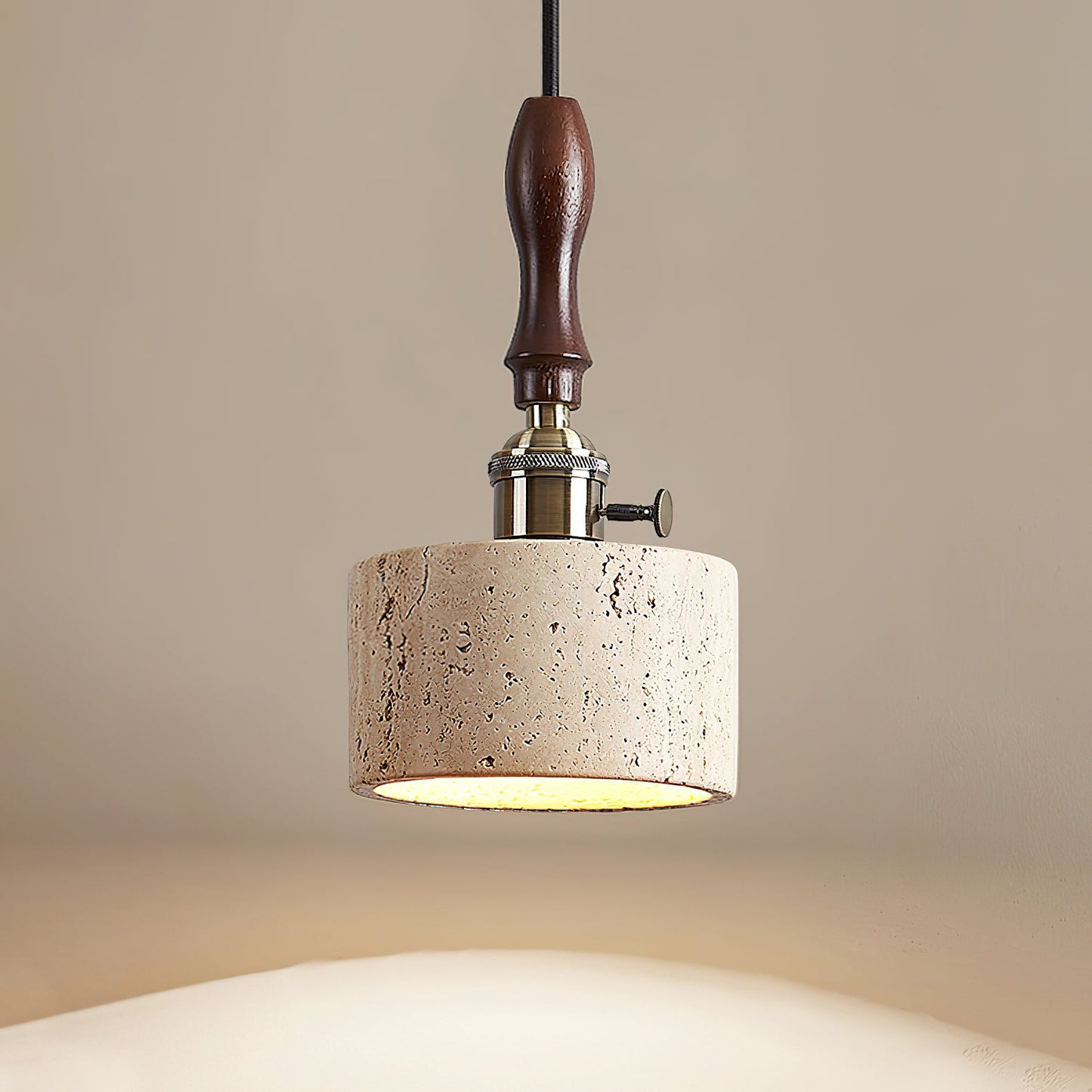 Franciska Pendant Lamp - Travertine Stone & Solid Walnut Wood Minimalist Light