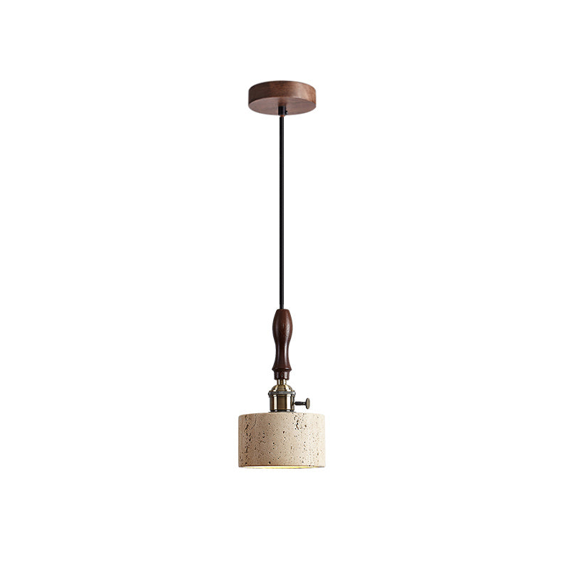 Franciska Pendant Lamp - Travertine Stone & Solid Walnut Wood Minimalist Light