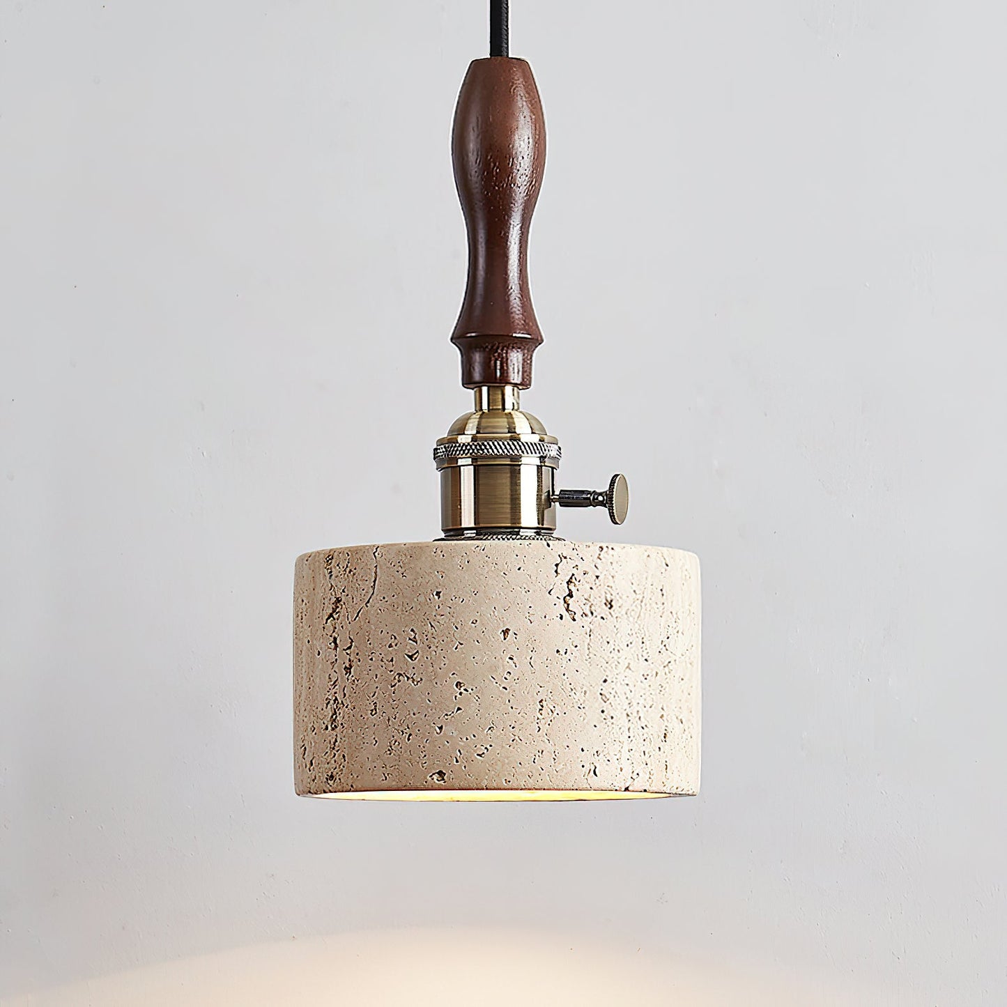Franciska Pendant Lamp - Travertine Stone & Solid Walnut Wood Minimalist Light