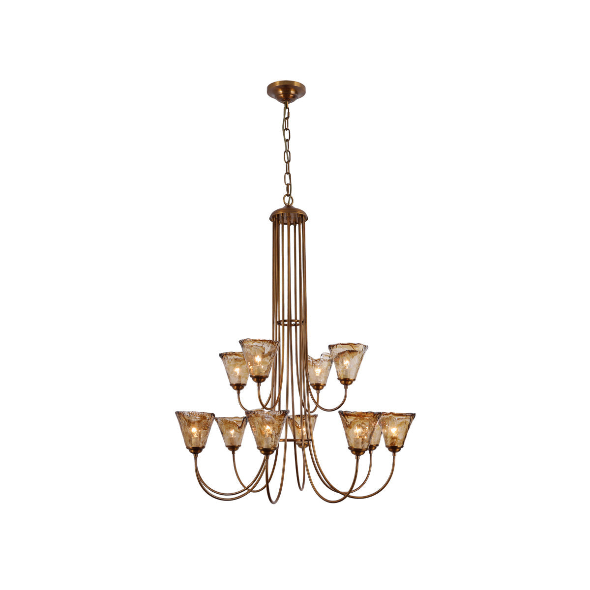 Franklin Amber Chandelier - Handcrafted Free-Form Glass & Dark Brass Luxury Light