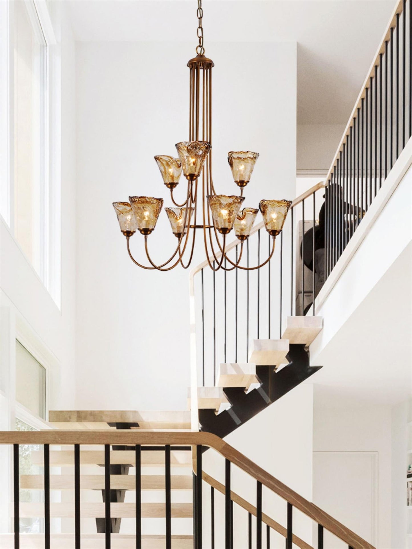 Franklin Amber Chandelier - Handcrafted Free-Form Glass & Dark Brass Luxury Light