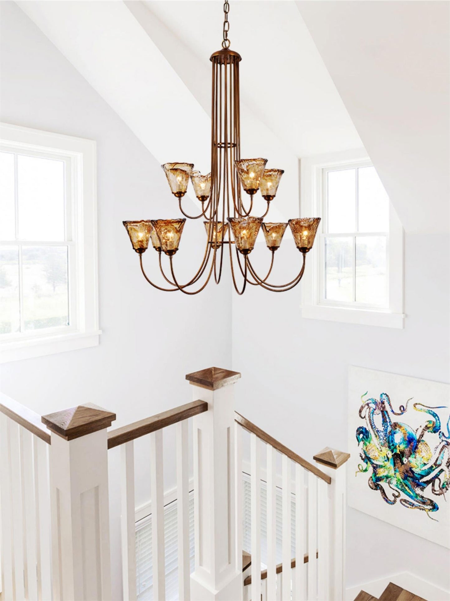 Franklin Amber Chandelier - Handcrafted Free-Form Glass & Dark Brass Luxury Light
