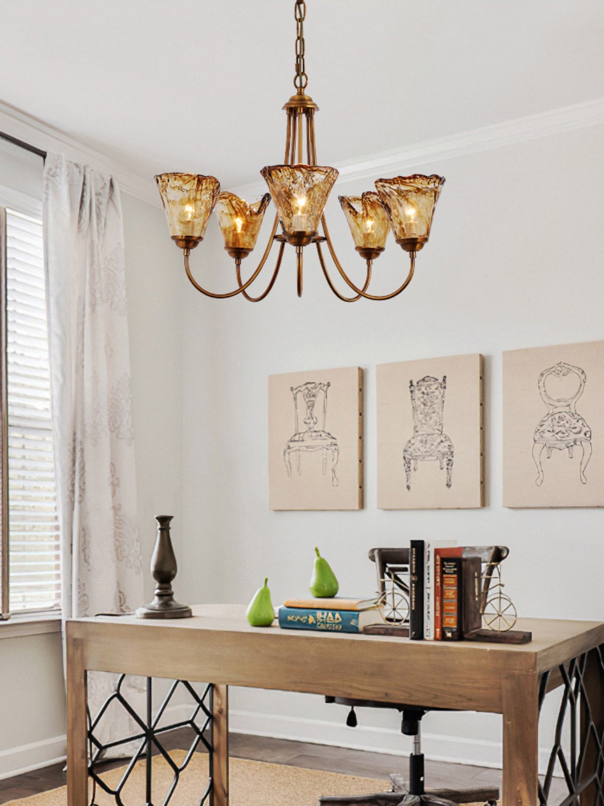 Franklin Amber Chandelier - Handcrafted Free-Form Glass & Dark Brass Luxury Light
