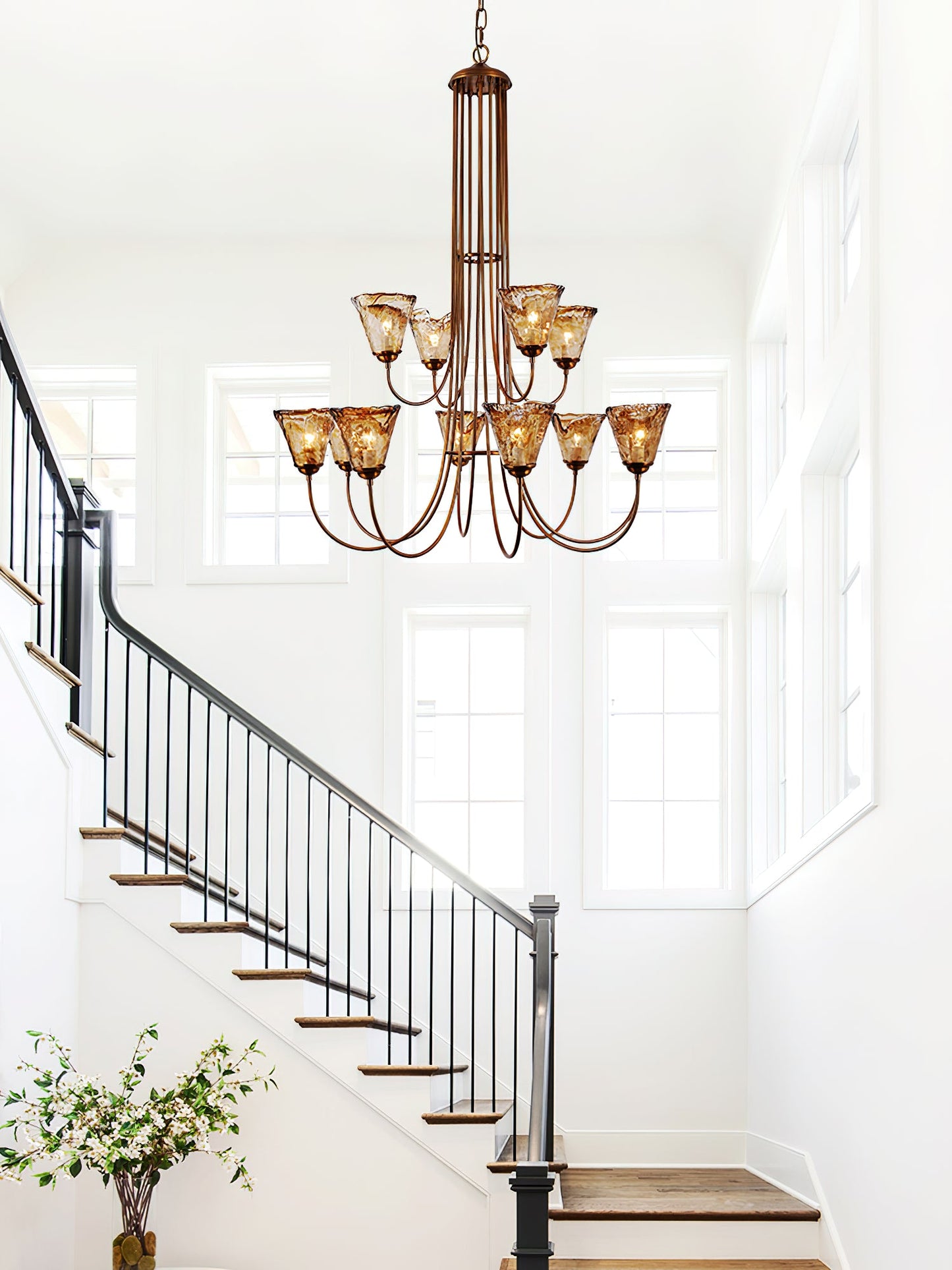 Franklin Amber Chandelier - Handcrafted Free-Form Glass & Dark Brass Luxury Light