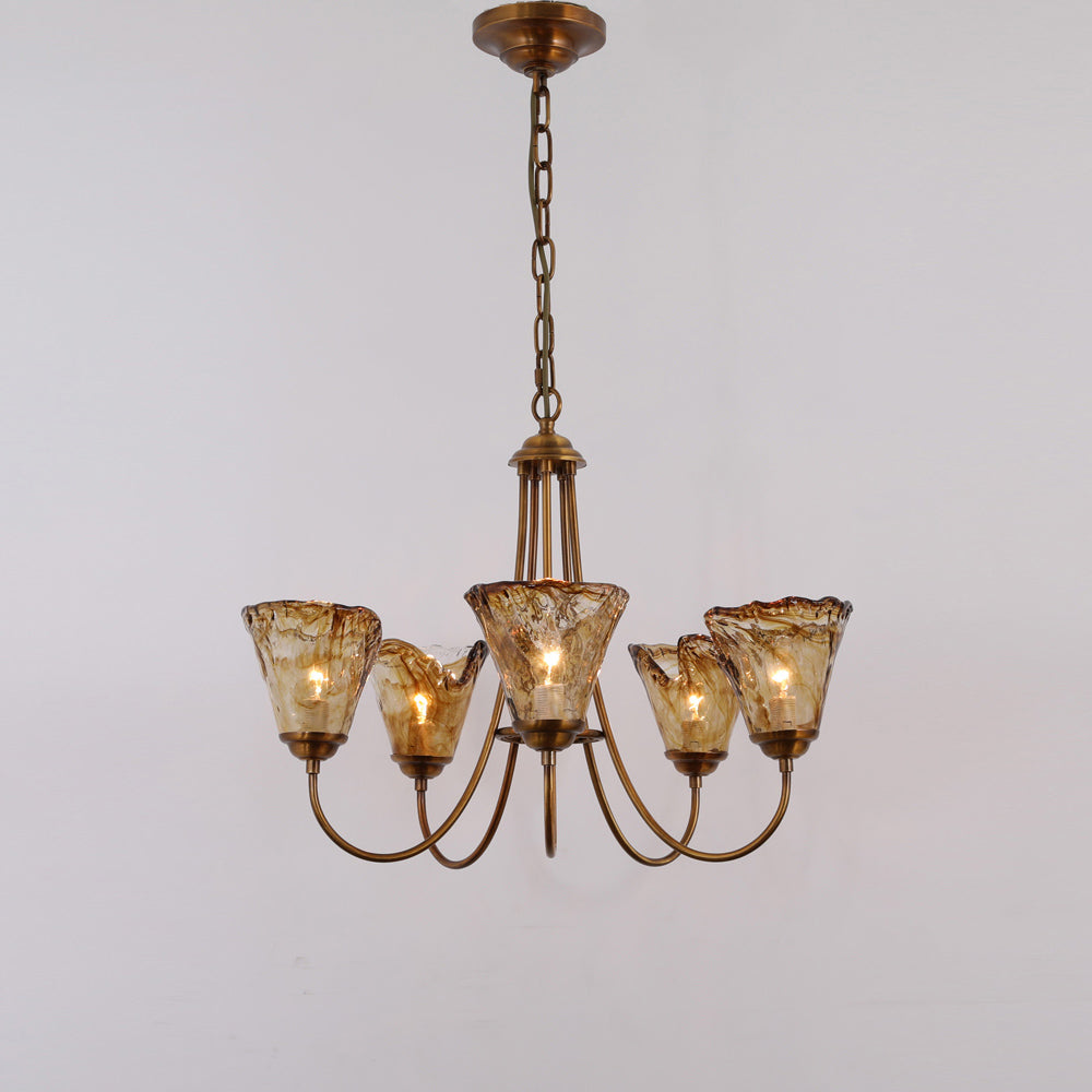 Franklin Amber Chandelier - Handcrafted Free-Form Glass & Dark Brass Luxury Light