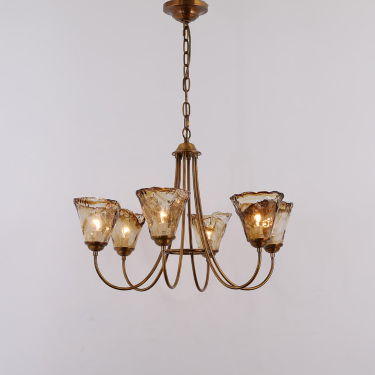 Franklin Amber Chandelier - Handcrafted Free-Form Glass & Dark Brass Luxury Light