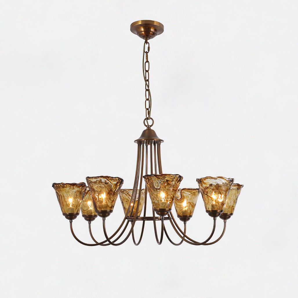 Franklin Amber Chandelier - Handcrafted Free-Form Glass & Dark Brass Luxury Light