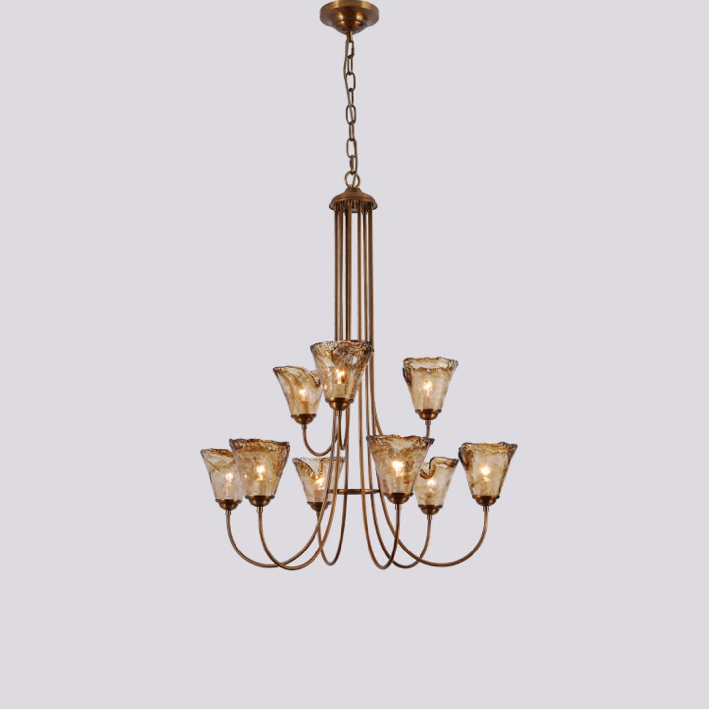 Franklin Amber Chandelier - Handcrafted Free-Form Glass & Dark Brass Luxury Light
