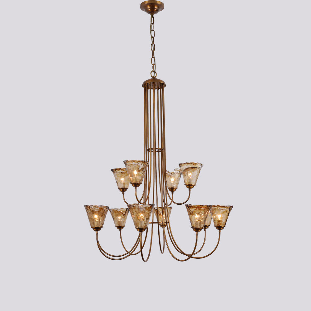 Franklin Amber Chandelier - Handcrafted Free-Form Glass & Dark Brass Luxury Light