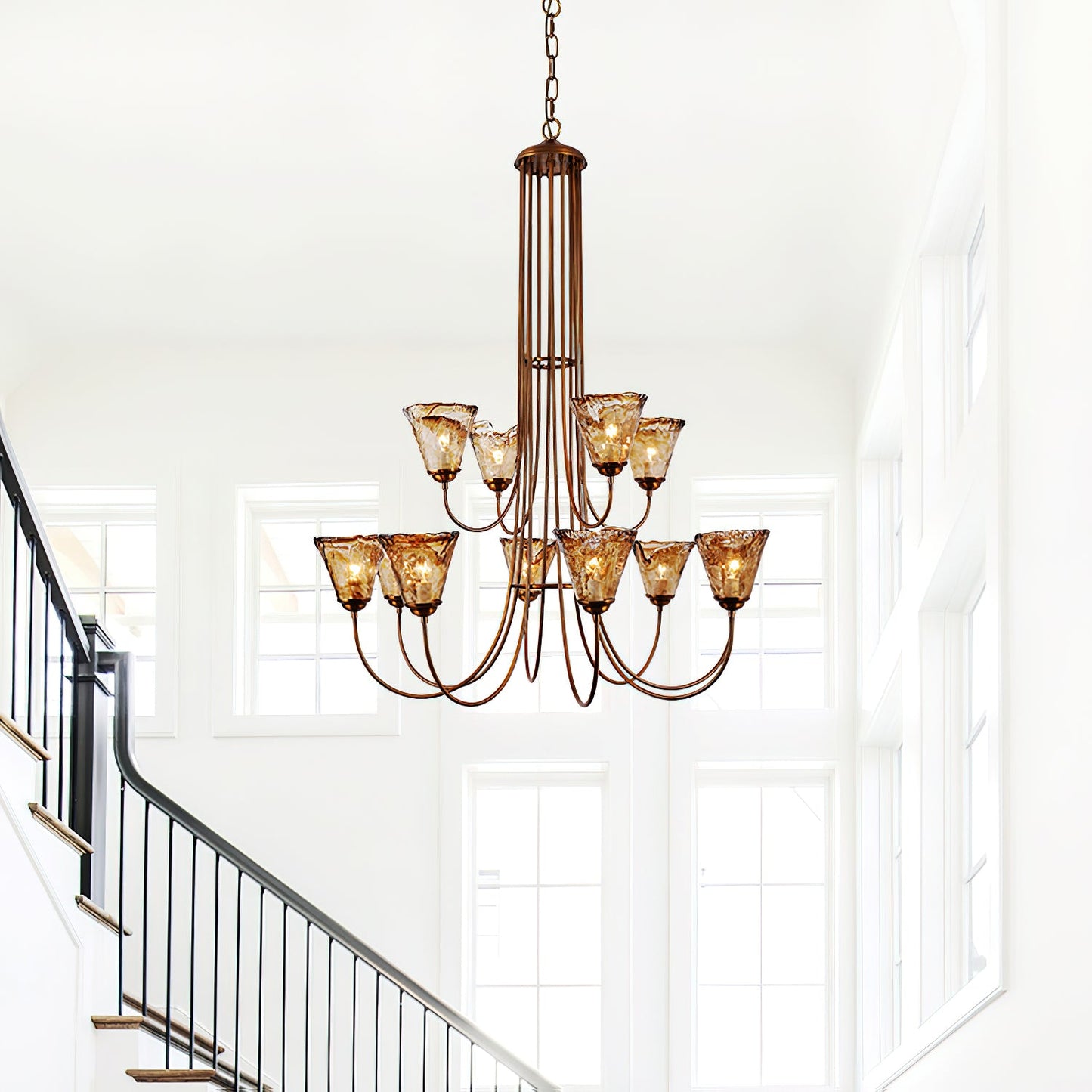 Franklin Amber Chandelier - Handcrafted Free-Form Glass & Dark Brass Luxury Light