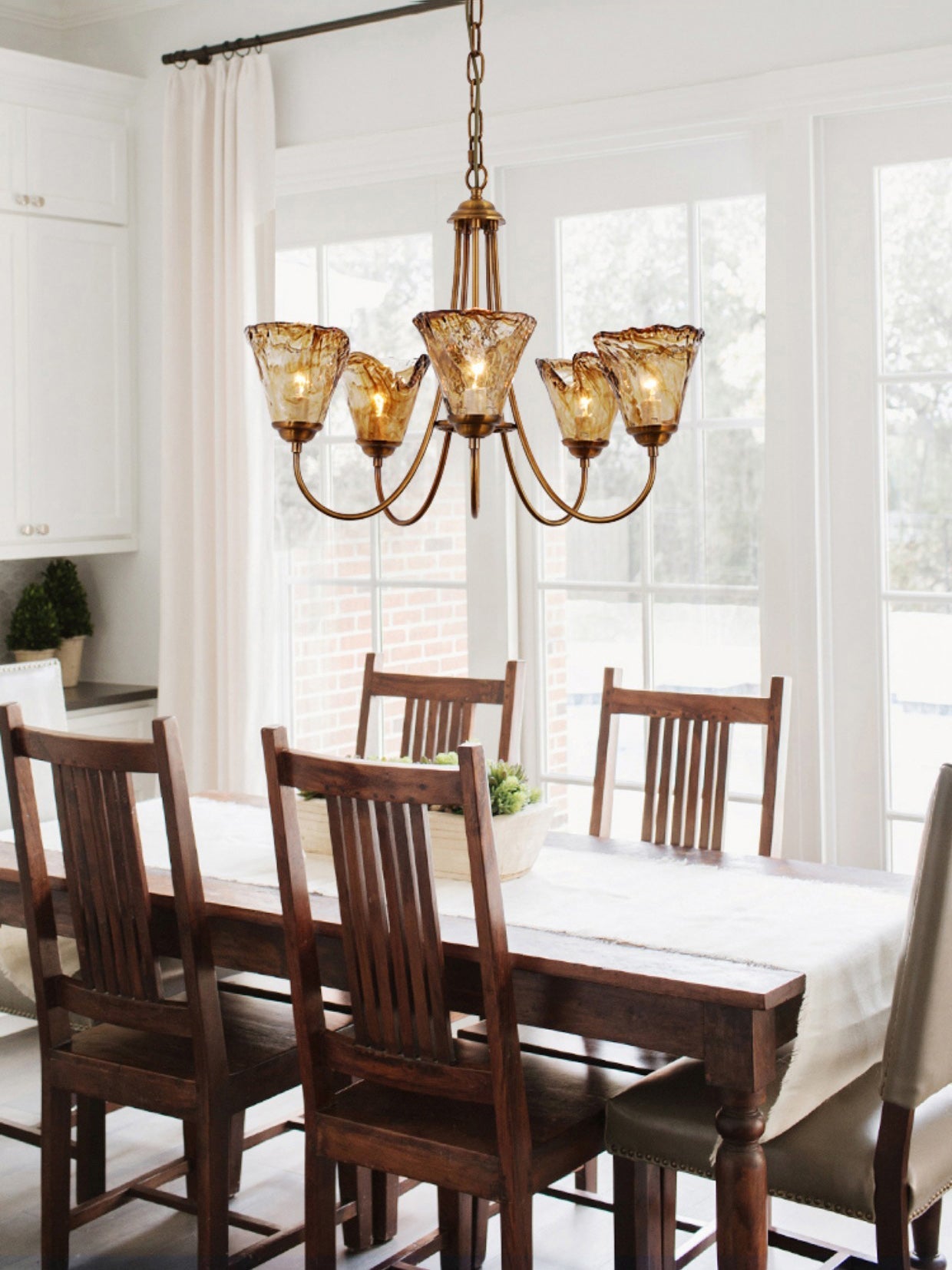 Franklin Amber Chandelier - Handcrafted Free-Form Glass & Dark Brass Luxury Light