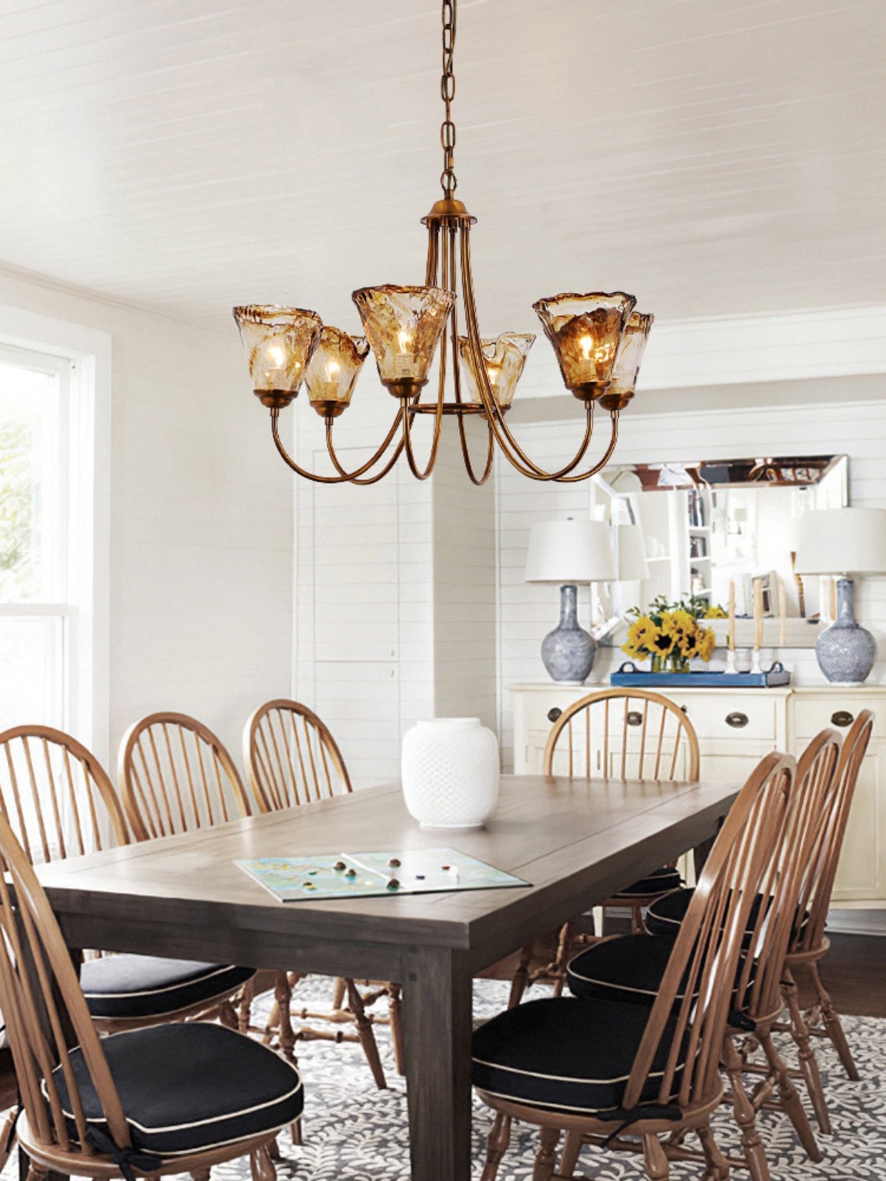 Franklin Amber Chandelier - Handcrafted Free-Form Glass & Dark Brass Luxury Light