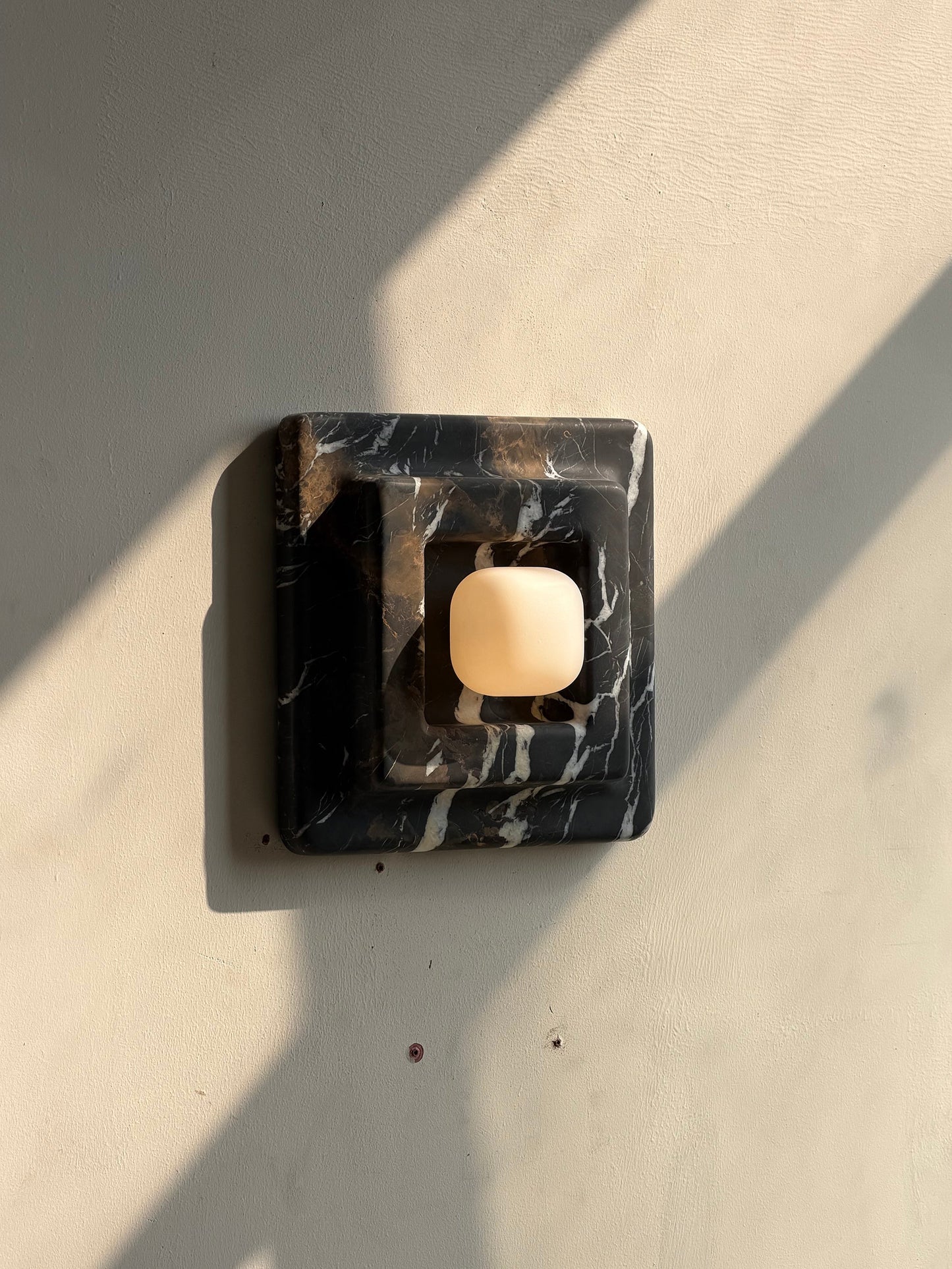 Franklin Marble Wall Lamp - Architectural Solid Stone Square Sconce