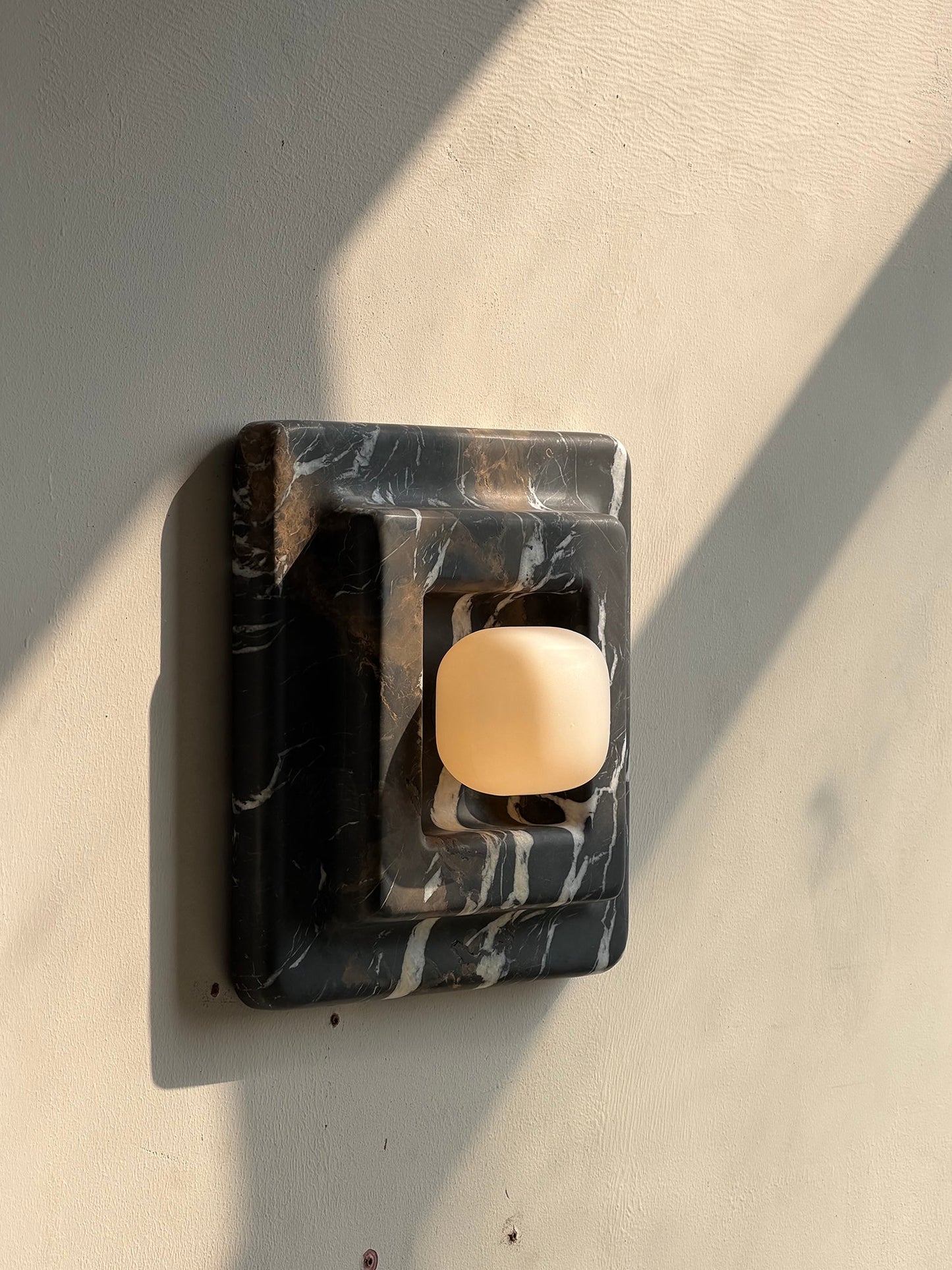 Franklin Marble Wall Lamp - Architectural Solid Stone Square Sconce