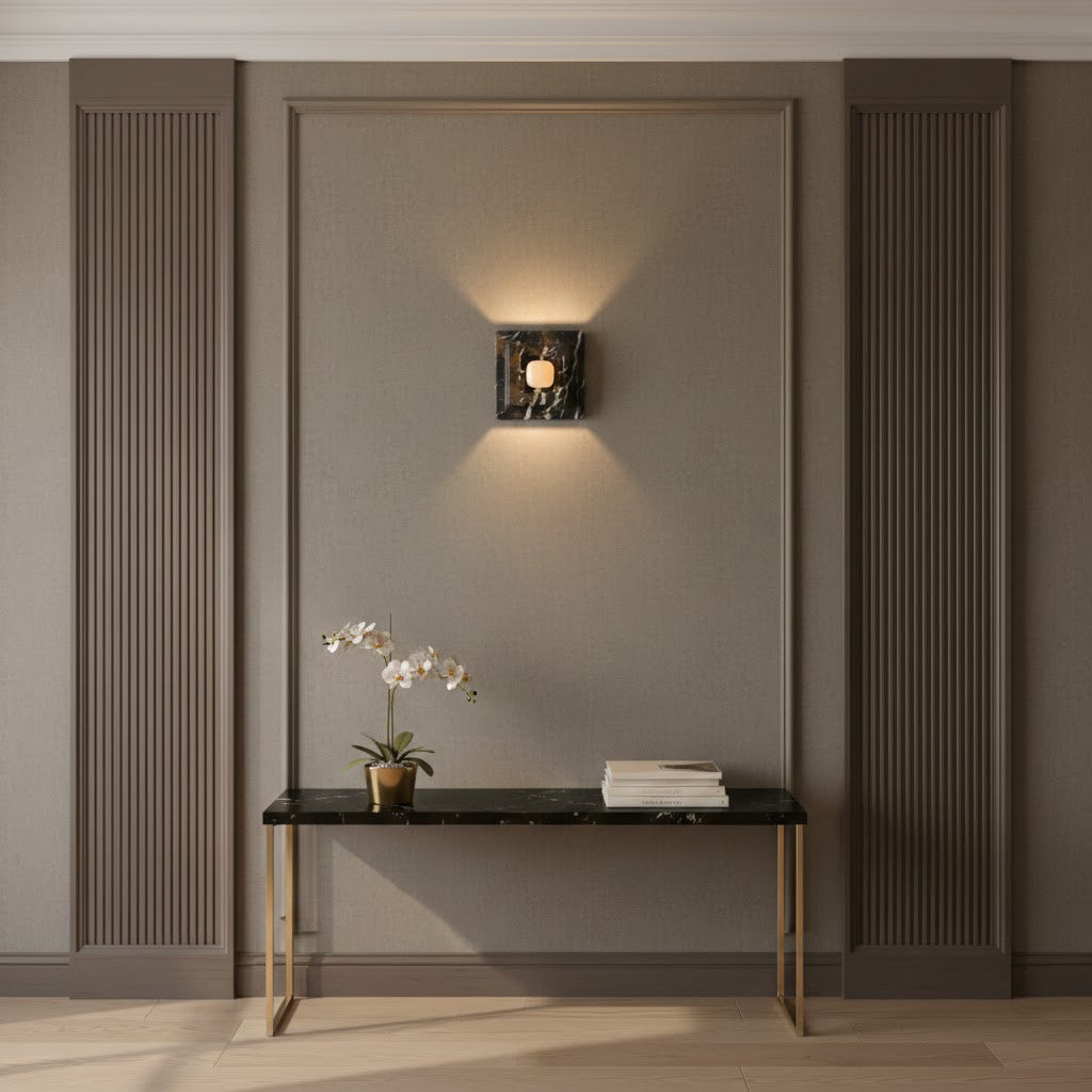 Franklin Marble Wall Lamp - Architectural Solid Stone Square Sconce