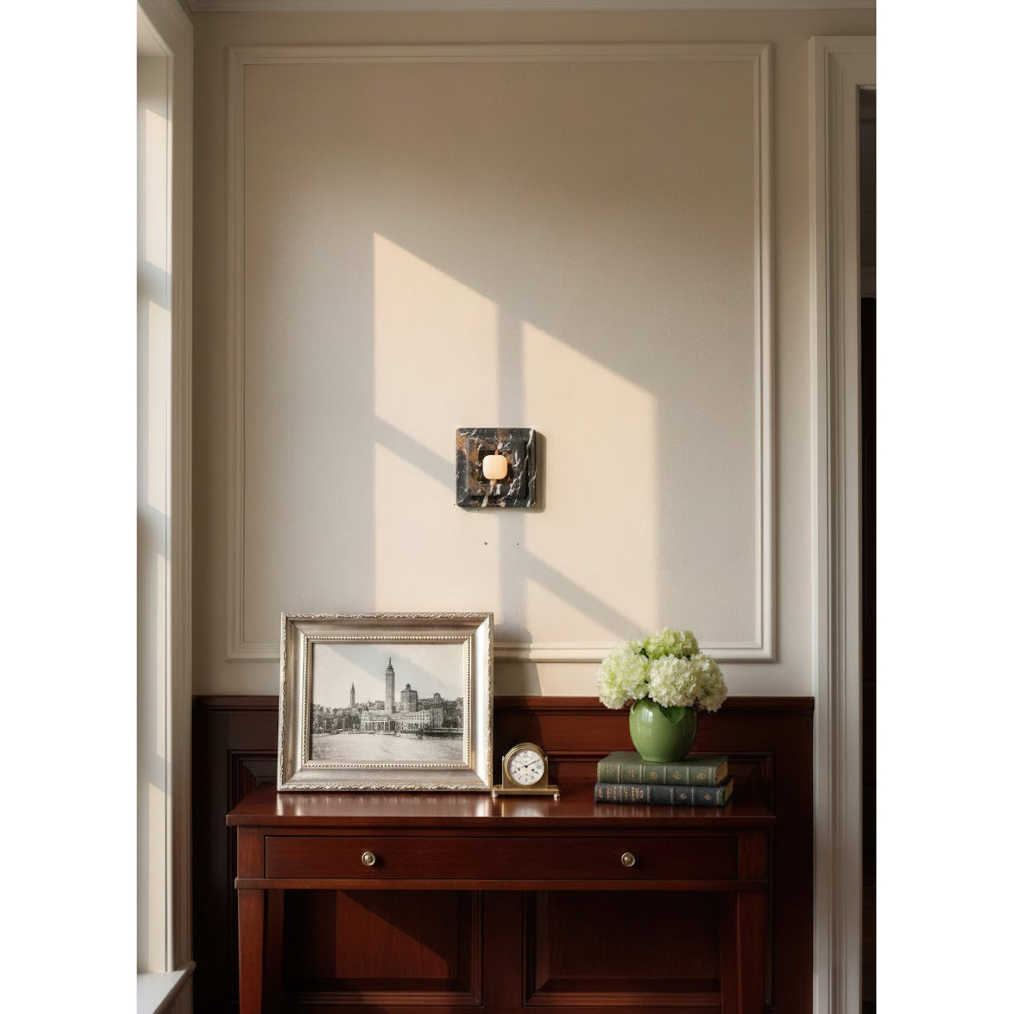 Franklin Marble Wall Lamp - Architectural Solid Stone Square Sconce