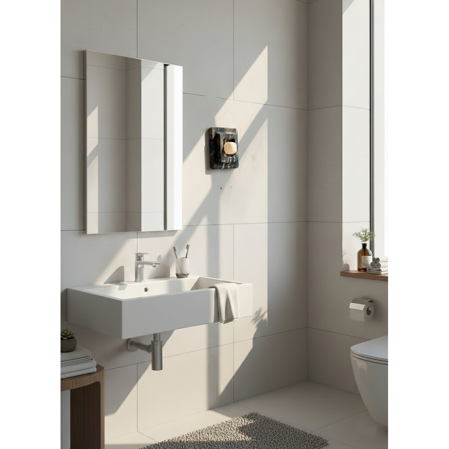 Franklin Marble Wall Lamp - Architectural Solid Stone Square Sconce