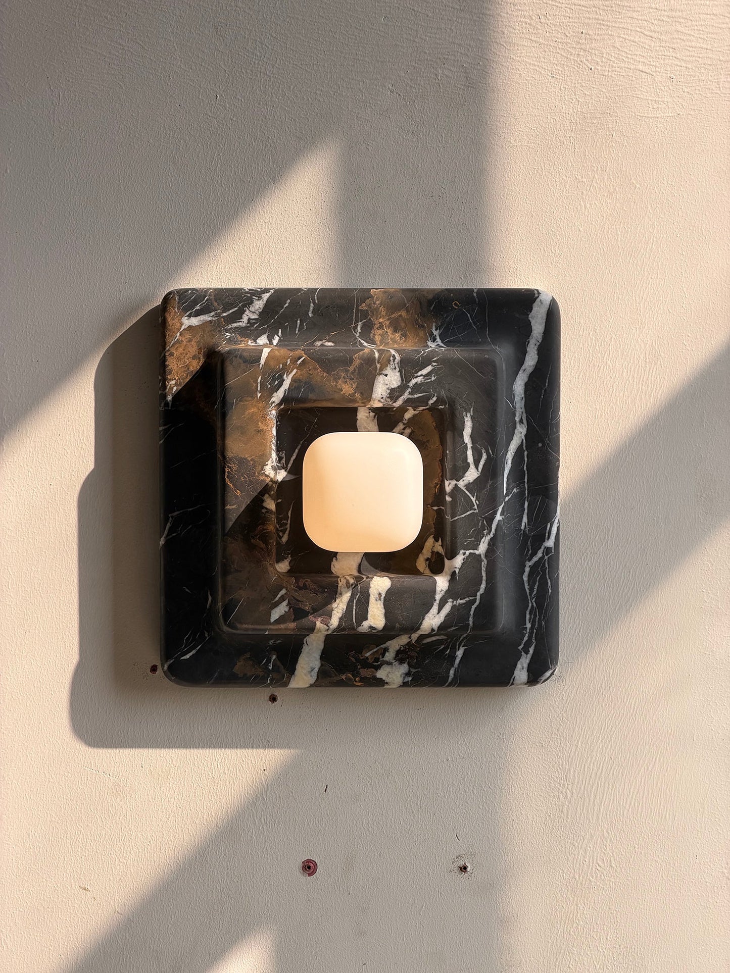 Franklin Marble Wall Lamp - Architectural Solid Stone Square Sconce