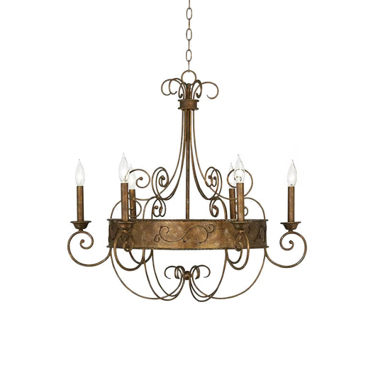 Franklin Rust Candlestick Chandelier - Vintage Scrollwork 6-Light Iron Chandelier
