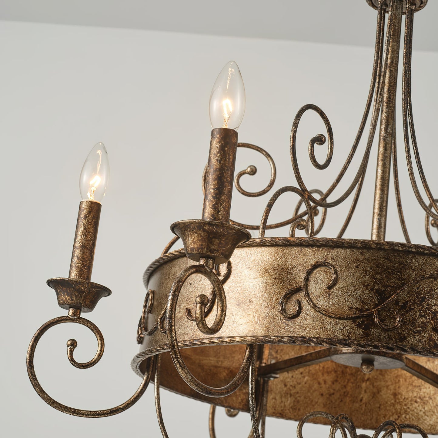 Franklin Rust Candlestick Chandelier - Vintage Scrollwork 6-Light Iron Chandelier