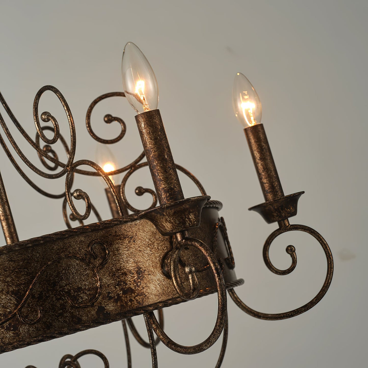 Franklin Rust Candlestick Chandelier - Vintage Scrollwork 6-Light Iron Chandelier