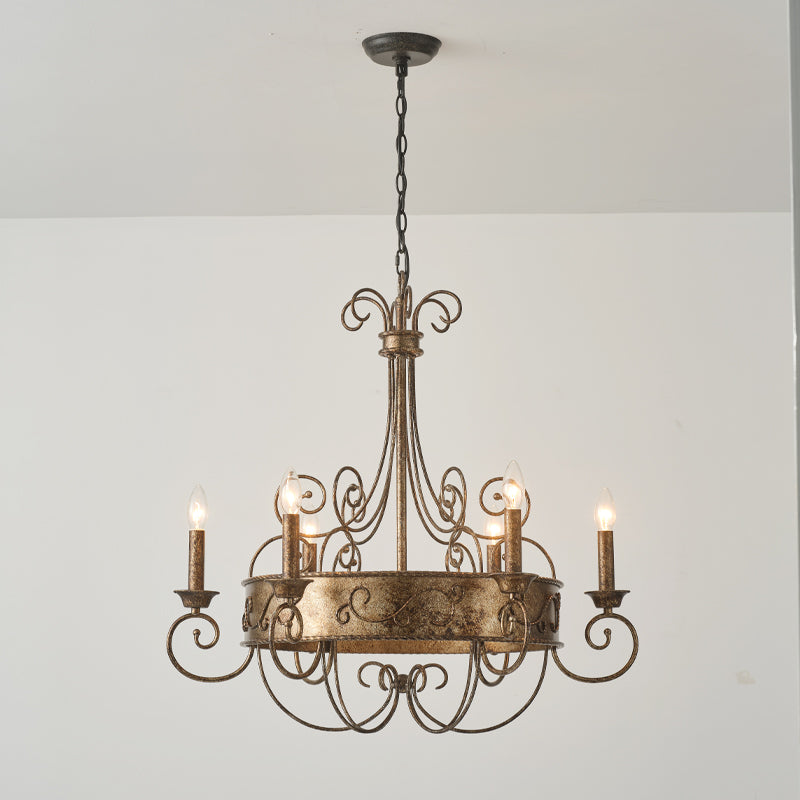 Franklin Rust Candlestick Chandelier - Vintage Scrollwork 6-Light Iron Chandelier
