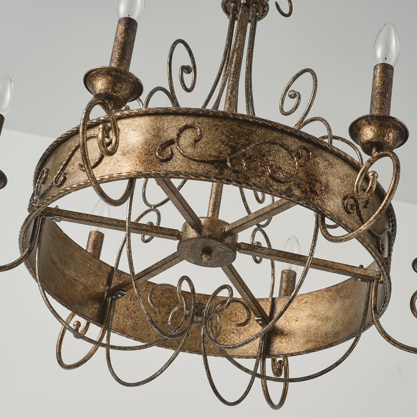 Franklin Rust Candlestick Chandelier - Vintage Scrollwork 6-Light Iron Chandelier