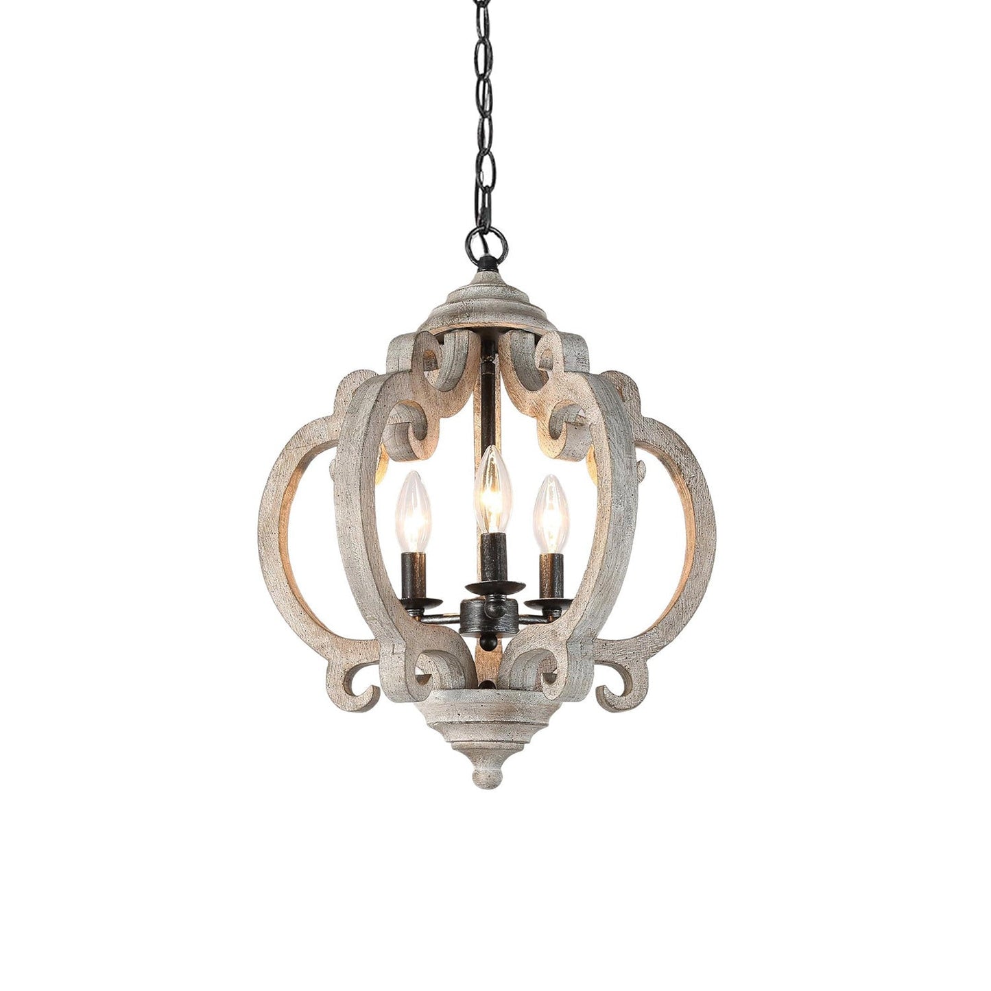 Freemont Pendant Lamp - Weathered White Wood Lantern Chandelier
