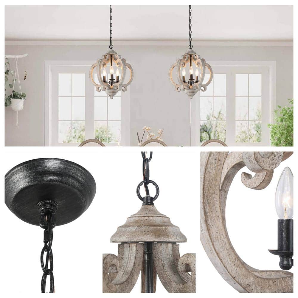 Freemont Pendant Lamp - Weathered White Wood Lantern Chandelier