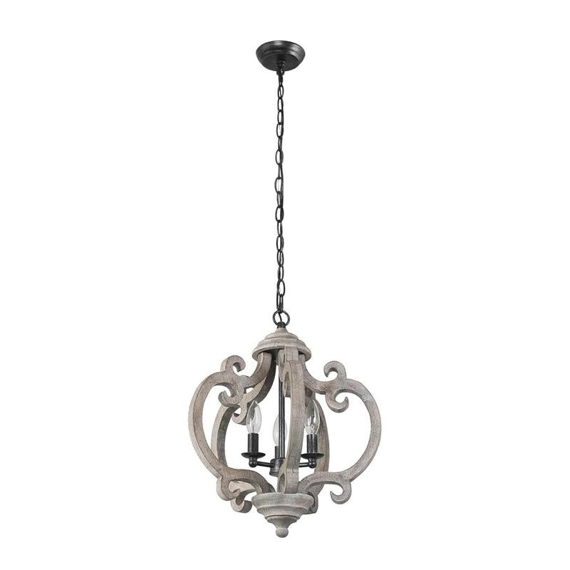 Freemont Pendant Lamp - Weathered White Wood Lantern Chandelier