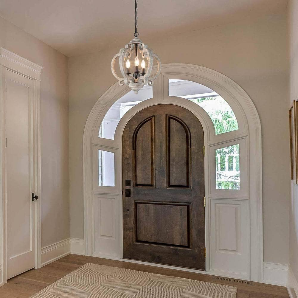 Freemont Pendant Lamp - Weathered White Wood Lantern Chandelier