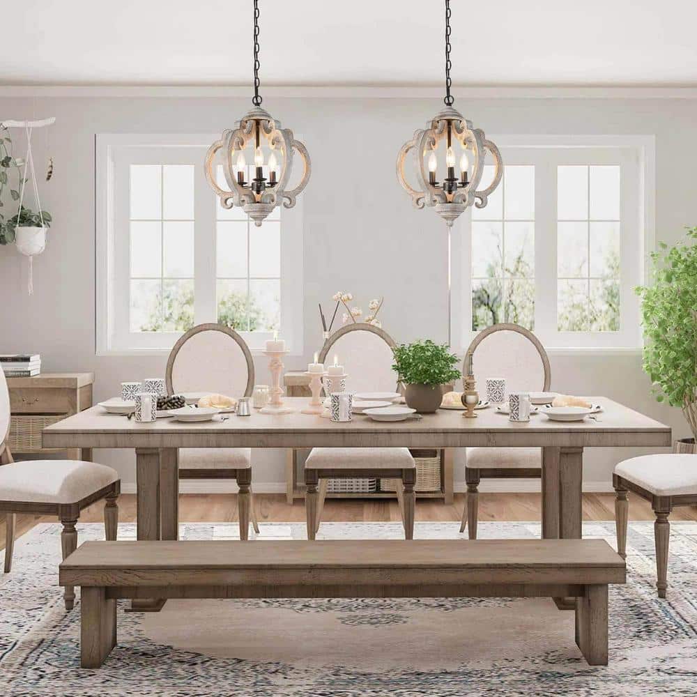 Freemont Pendant Lamp - Weathered White Wood Lantern Chandelier