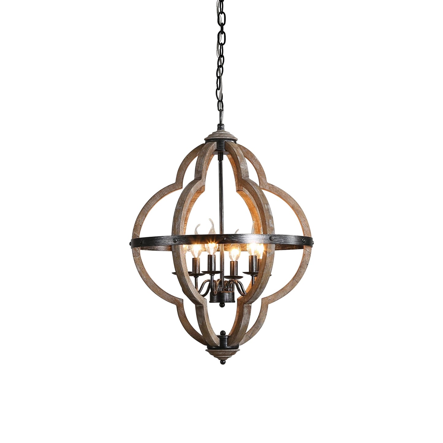 Freemont Wood Pendant Lamp - Farmhouse Clover Open Frame Wood Chandelier