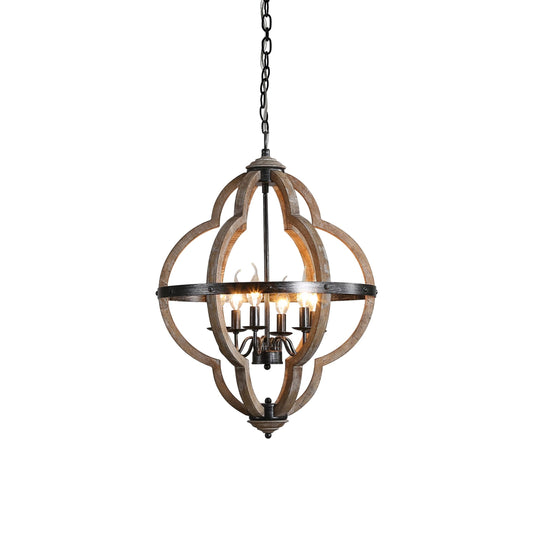 Freemont Wood Pendant Lamp - Farmhouse Clover Open Frame Wood Chandelier