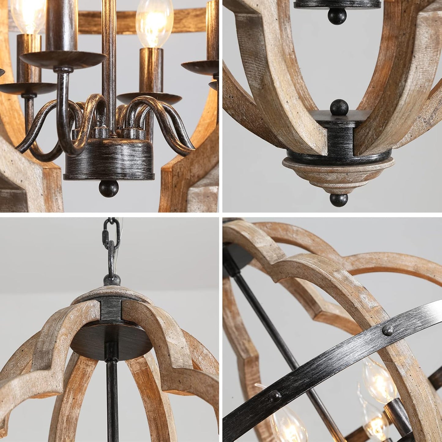 Freemont Wood Pendant Lamp - Farmhouse Clover Open Frame Wood Chandelier