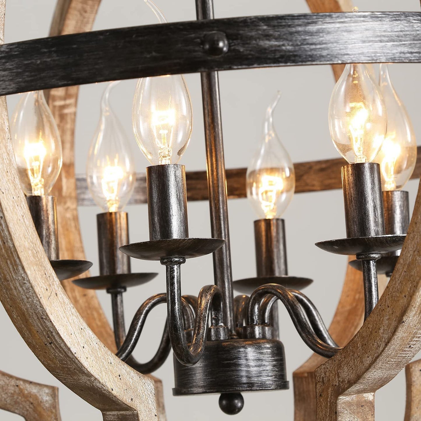 Freemont Wood Pendant Lamp - Farmhouse Clover Open Frame Wood Chandelier