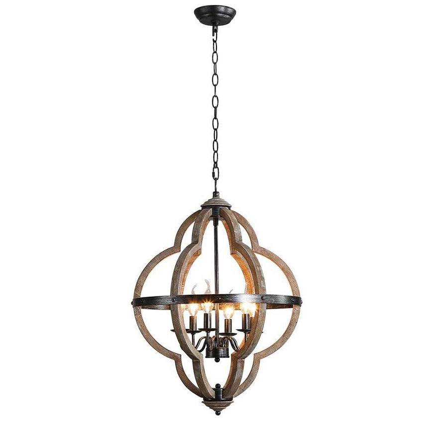 Freemont Wood Pendant Lamp - Farmhouse Clover Open Frame Wood Chandelier