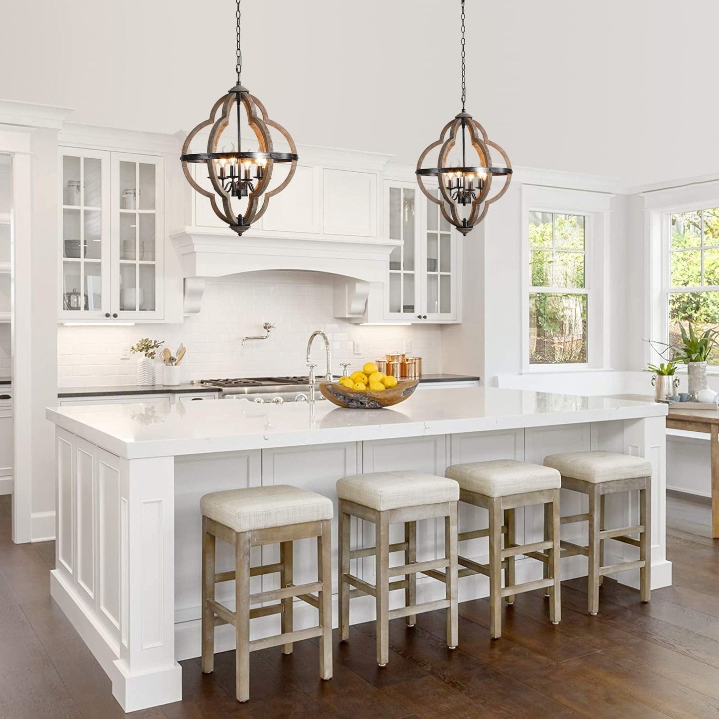 Freemont Wood Pendant Lamp - Farmhouse Clover Open Frame Wood Chandelier