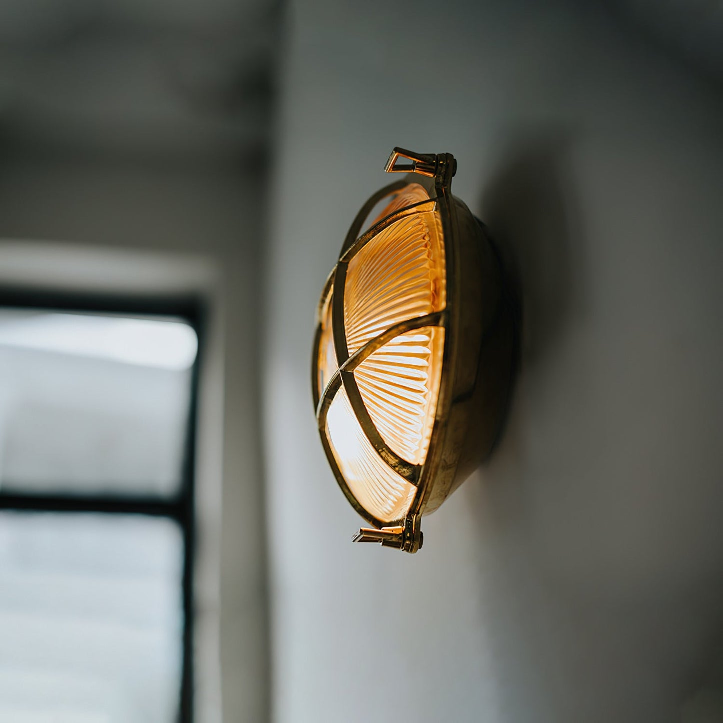 Fremantle Brass Bunker Sconce - Industrial Nautical Brass & Glass Wall Light