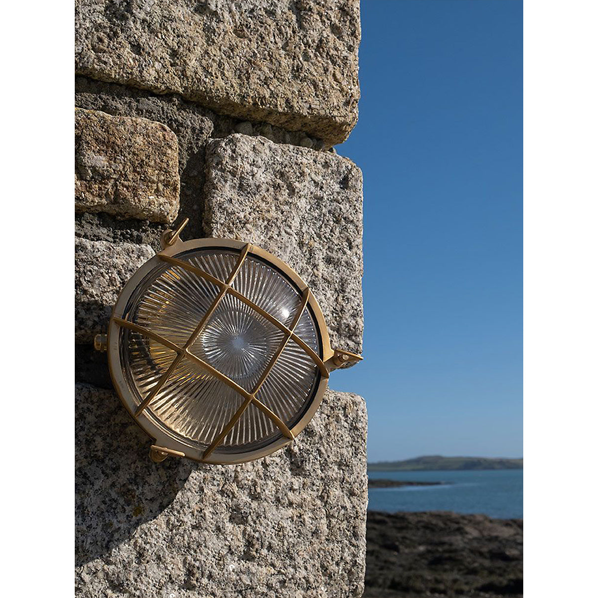 Fremantle Brass Bunker Sconce - Industrial Nautical Brass & Glass Wall Light
