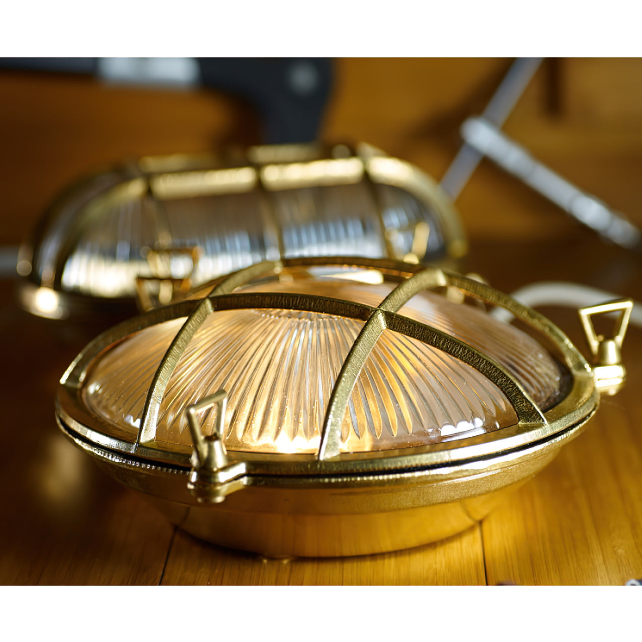 Fremantle Brass Bunker Sconce - Industrial Nautical Brass & Glass Wall Light