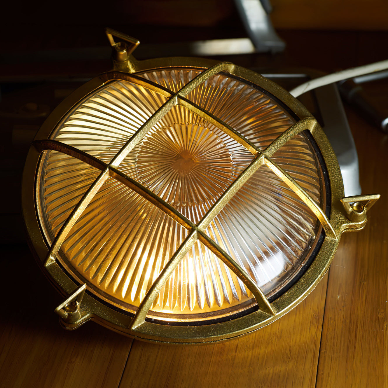 Fremantle Brass Bunker Sconce - Industrial Nautical Brass & Glass Wall Light