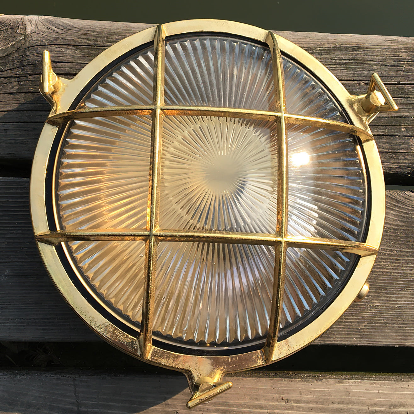 Fremantle Brass Bunker Sconce - Industrial Nautical Brass & Glass Wall Light