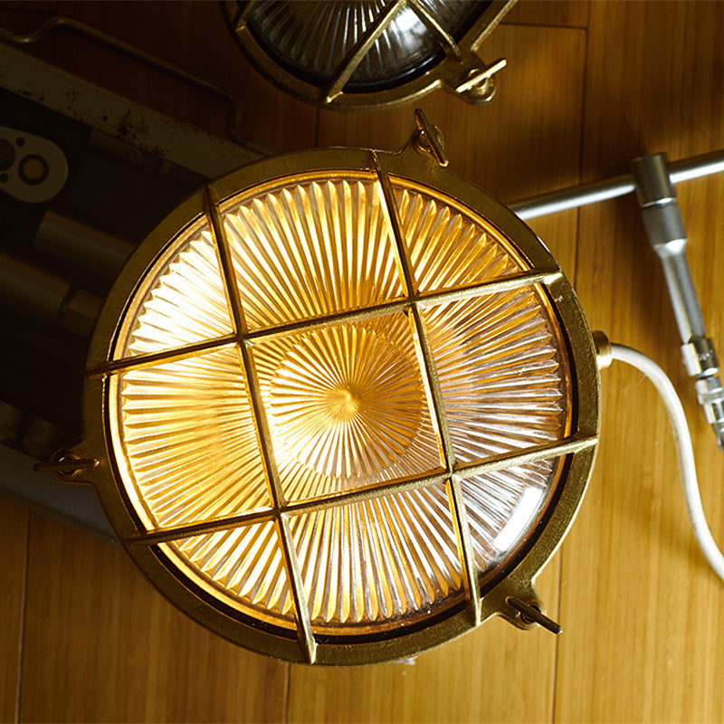 Fremantle Brass Bunker Sconce - Industrial Nautical Brass & Glass Wall Light