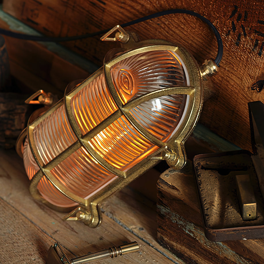 Fremantle Brass Bunker Sconce - Industrial Nautical Brass & Glass Wall Light