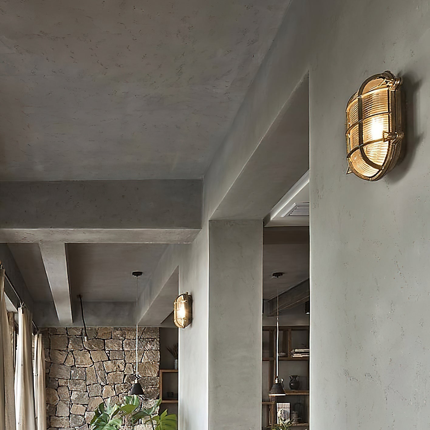 Fremantle Brass Bunker Sconce - Industrial Nautical Brass & Glass Wall Light