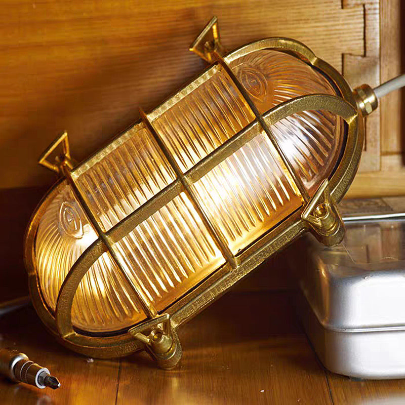 Fremantle Brass Bunker Sconce - Industrial Nautical Brass & Glass Wall Light