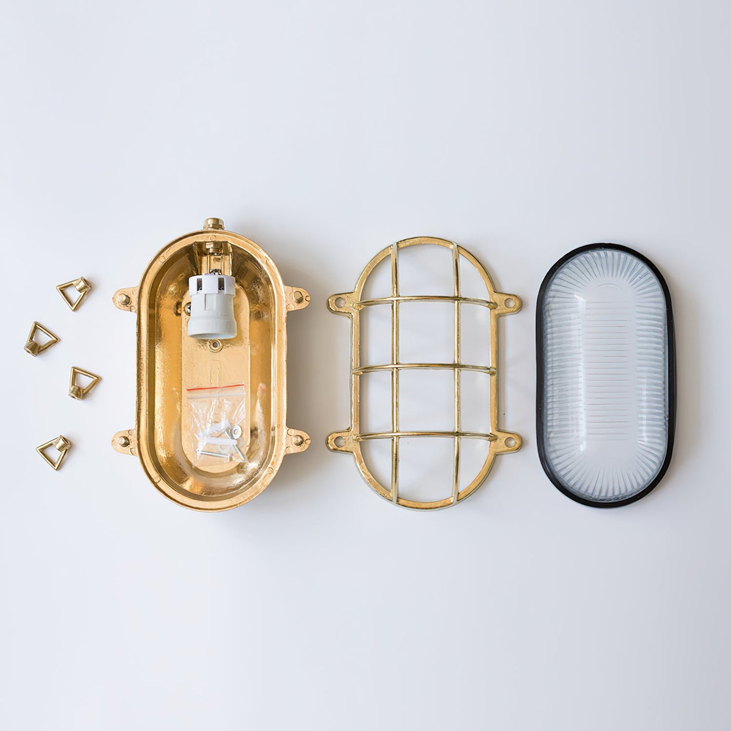 Fremantle Brass Bunker Sconce - Industrial Nautical Brass & Glass Wall Light