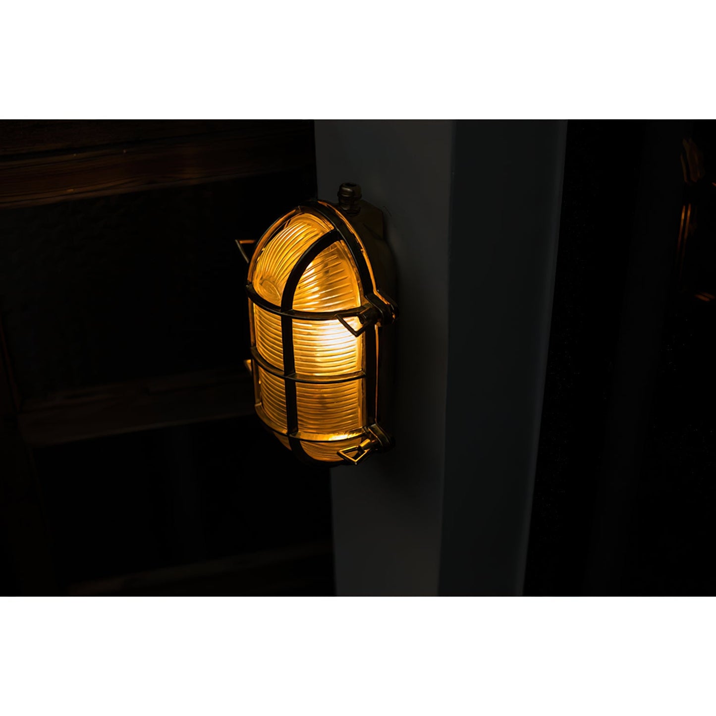 Fremantle Brass Bunker Sconce - Industrial Nautical Brass & Glass Wall Light