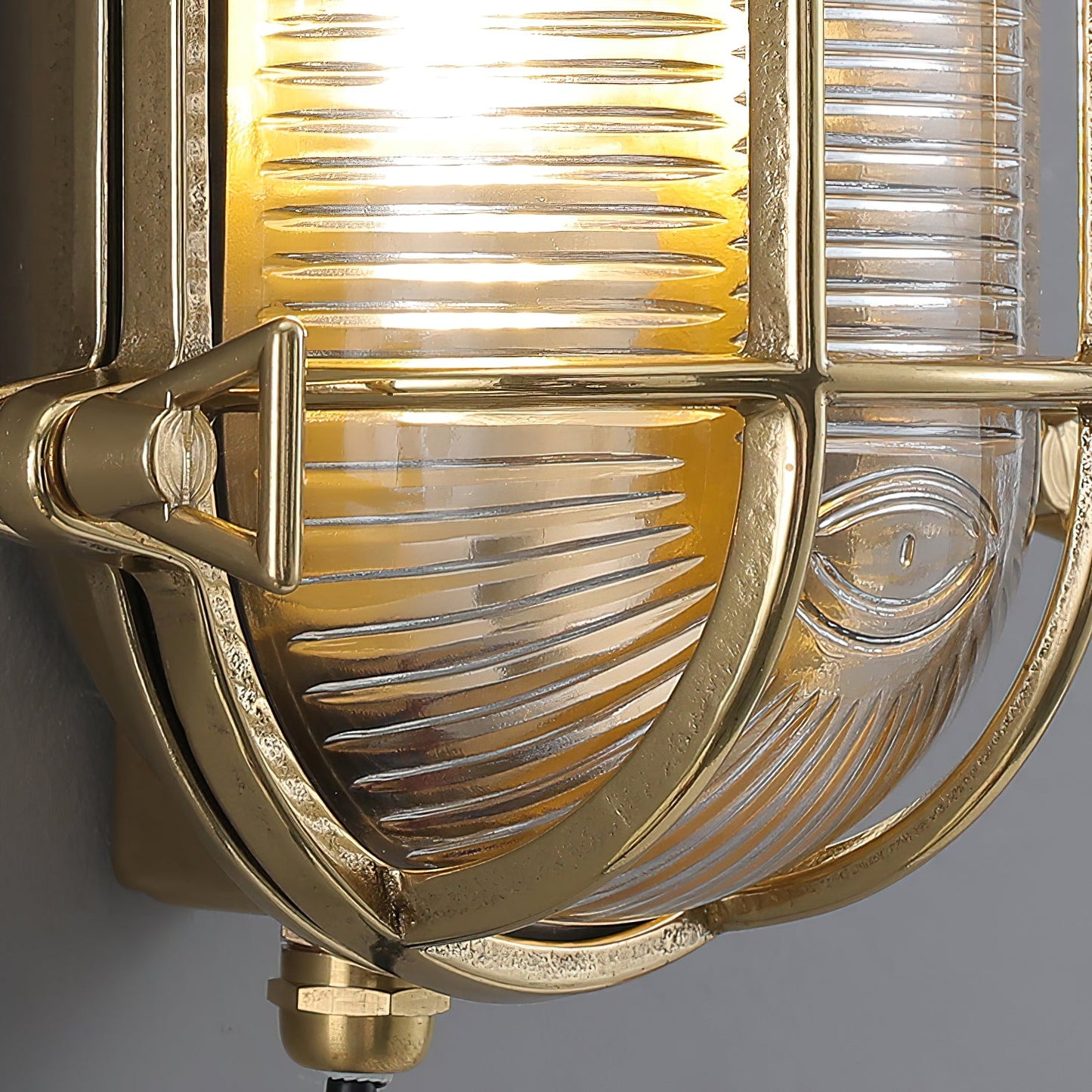 Fremantle Brass Bunker Sconce - Industrial Nautical Brass & Glass Wall Light